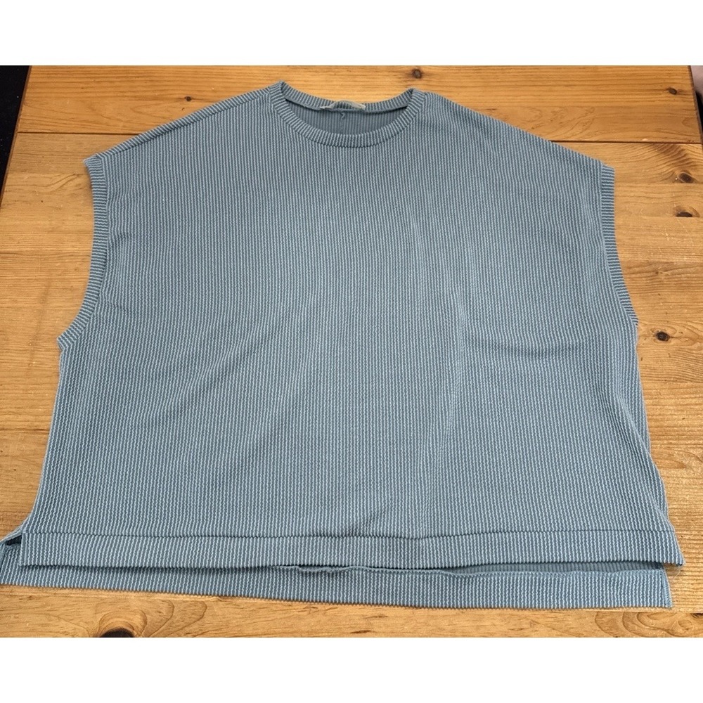 Three Bird Nest Moon Glow Ribbed Texture Knit Top Boho Size Medium Blue/green - Picture 3 of 7